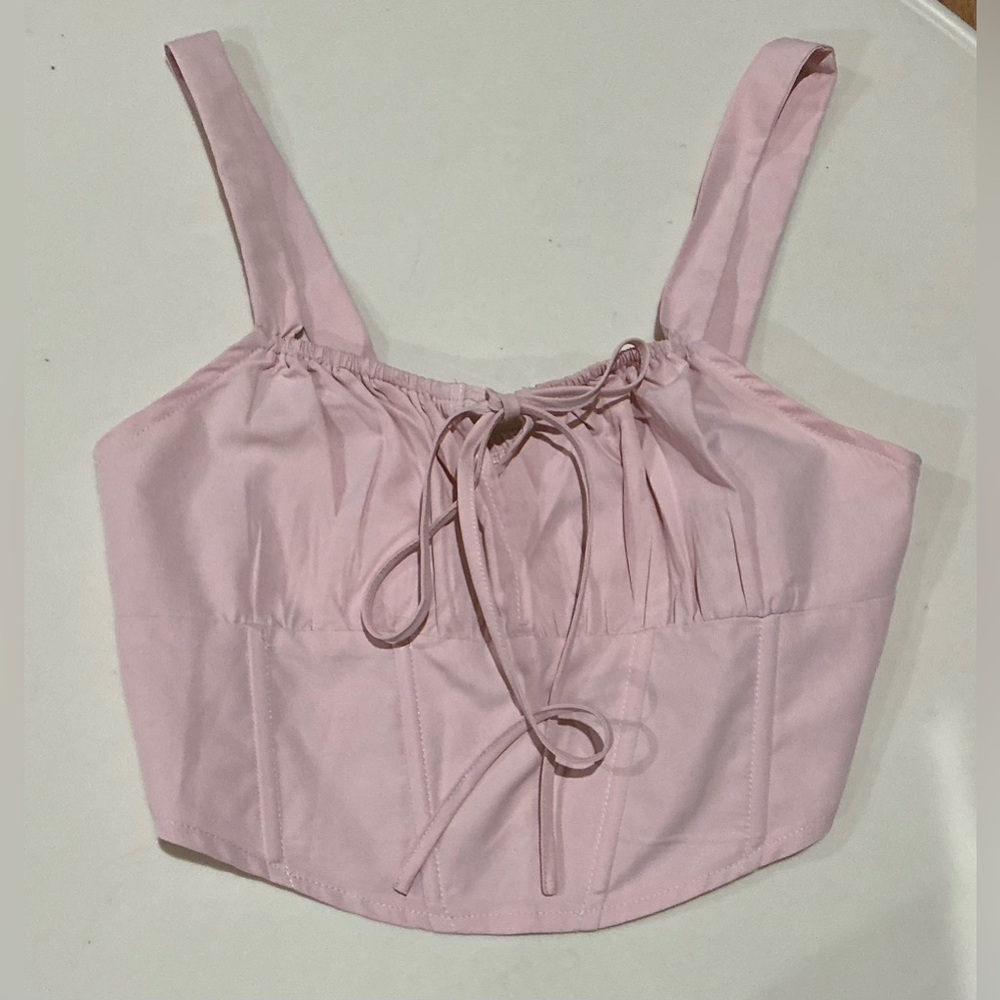 SHEIN Light Pink Tie-Front Crop Top DP